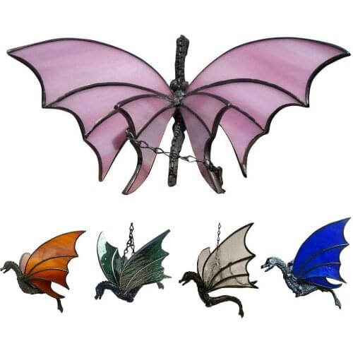 Cute Dragon Hanging Stained Glass Decor Outdoor Pendant Decoration Garden Ornament Pendant Christmas Halloween Gift