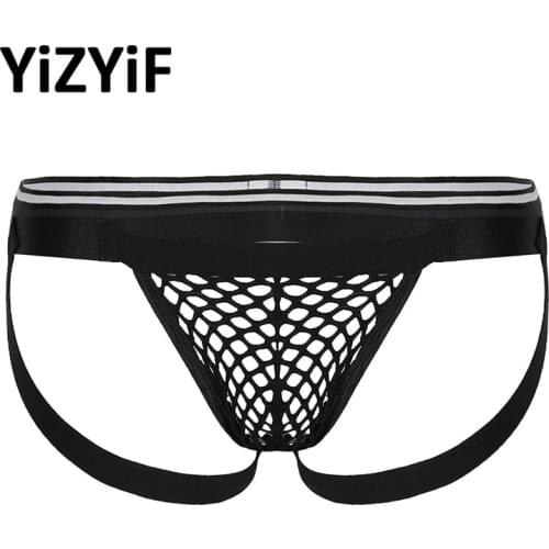 Men Open Butt G-string Thong Bikini Underwear Low-waisted Elastic Waistband Fishnet T-back Briefs Underwear Underpants Lingerie