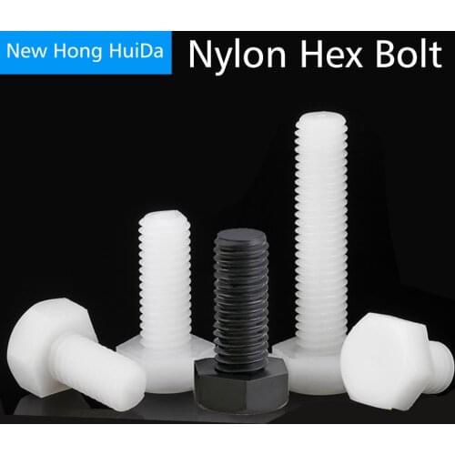 Nylon External Hex Bolt Metric Thread Outer Hexagon Plastic Insulation Machine White Black Screw M3 M4 M5 M6 M8