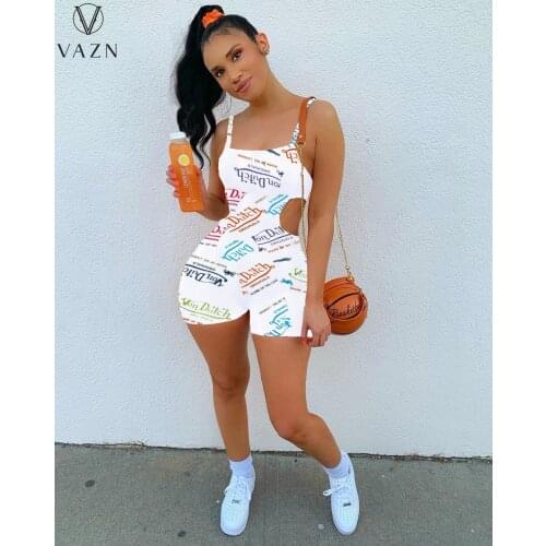 VAZN 2021 New Spaghetti Strap Sleeveless Playsuits Hollow Out Young Sexy Soft Fancy High Street High Waist Women Playsuits