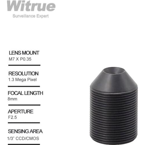 Witrue Pinhole Lens 8mm M7 X P0.35 Mount 1.3 Megapixel 1/3" F2.5 for Mini Camera CCTV Security Cameras