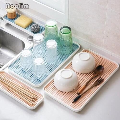 Plastic Large Sink Drying Rack Dishes Drainer Rectangular Water Cup Dryer Tea Tray Bowls Plates Soap Holder Kitchen Organizer