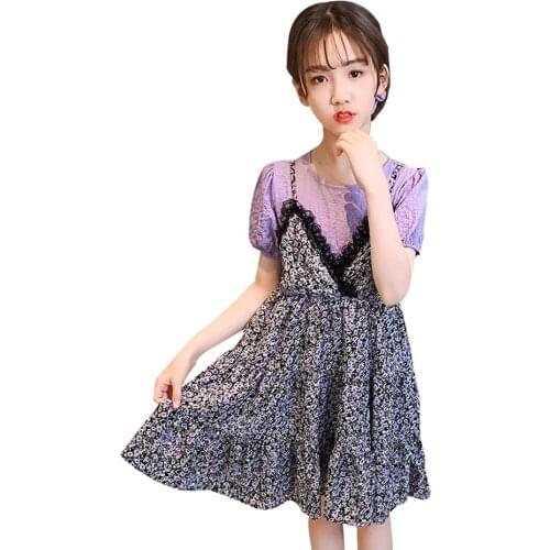 Girls Dress Floral Pattern Party Dress For Kids Girl Lace Floral Kids Dress Teenage Clothes For Girls 6 8 10 12 14