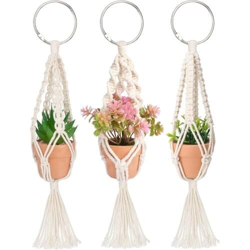 3Pcs/Set Handmade Hanging Basket Knotted Rope with Ring Hook for Flowerpot Net Bag Knotted Rope Boho Horticultural Home Decor