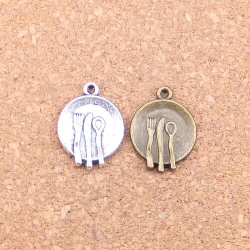 18pcs Charms kitchen tableware fork spoon 20x15mm Antique Pendants,Vintage Tibetan Silver Jewelry,DIY for bracelet necklace