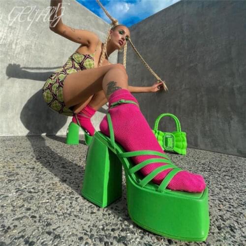 Women High Heel Sandals Thick Platform Ladies Slippers Buckle Strap Summer Female Mules Shoes Slides Dress Office Wedding Shoes