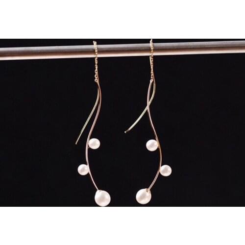 Sinya 18k gold tassel drop earring with Natural Round high luster pearls fashion design 2019 new arrival for women ladies girls