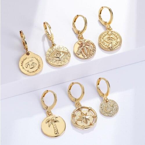 Moon and Star Hoop Earrings for Women Animals Dangle Earring Female Copper Pave Zircon CZ Party Statement Korean New Fashion