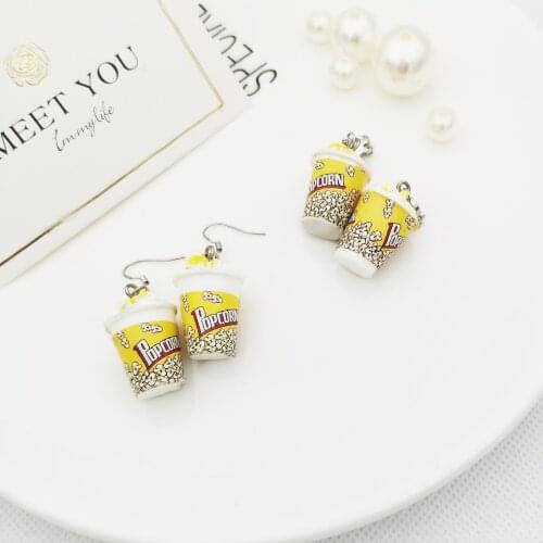 Lovely Cinema Popcorn ​Shape Tea Cup Earrings New Design Ladys Simulation Personalized Creative Fashion