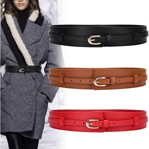 Wide Real Leather Waistbands for women Ladies Decorative Waistline soft Cow Leather Down Jacket NEW Cummerbunds black waist seal