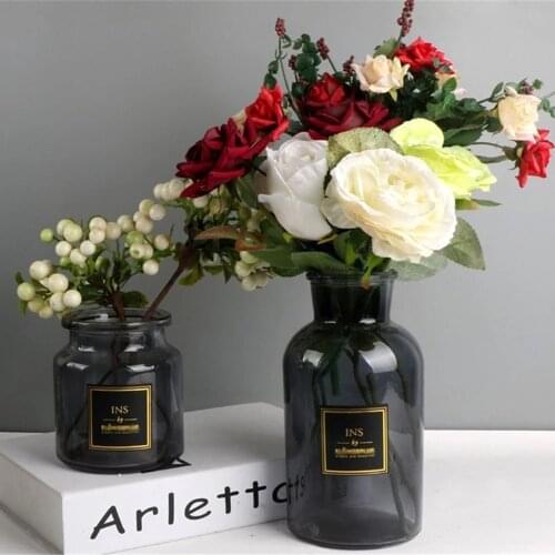 Scandinavian Grey Glass Vase Elegance Dry Flower Bottle Chic Ins Nordic Fresh Floral Storage Jar Minimalist Desktop Decor Vase