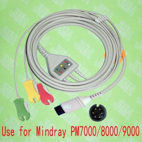 Compatible 6pin Mindray PM9000, PM8000,PM7000 and Goldway ECG Machine the one-piece 3 lead cable and clip leadwire,IEC or AHA