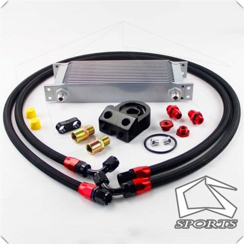 Universal 16 Row 248mm AN8 Engine Transmission Oil Cooler British Type + Aluminum Filter Adapter Kit Silver