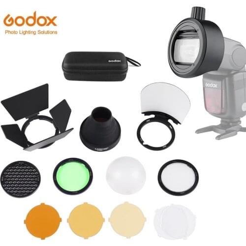 In Stock Godox S-R1 with AK-R1 Flash Speedlight Adapter Barn Door, Snoot, Color Filter, Reflector, Honeycomb, Diffuser Ball Kits