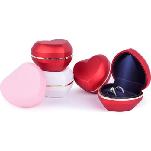 High Quality Heart Shaped LED Ring Jewelry Box for Girls Pendant Double Ring Packaging Boxes with Custom Logo