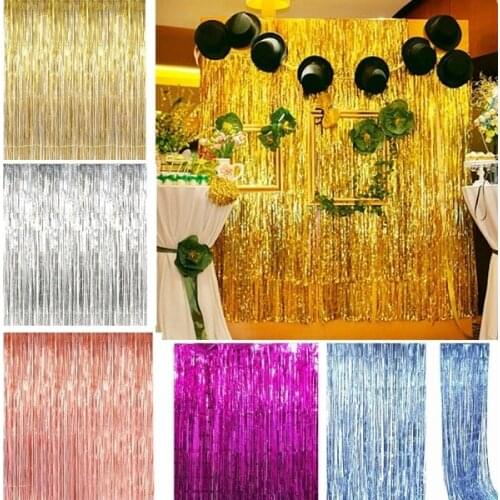 2x1m Gold Shiny Foil Fringe Curtain Tinsel String Wedding Birthday Bridal Shower Door Room Party Decoration Photo Booth Backdrop