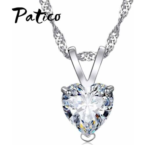 Romantic Heart CZ Pendant Necklace For Women Ladies 925 Sterling Silver 18"Chain Jewelry Lover Valentines Day Gifts