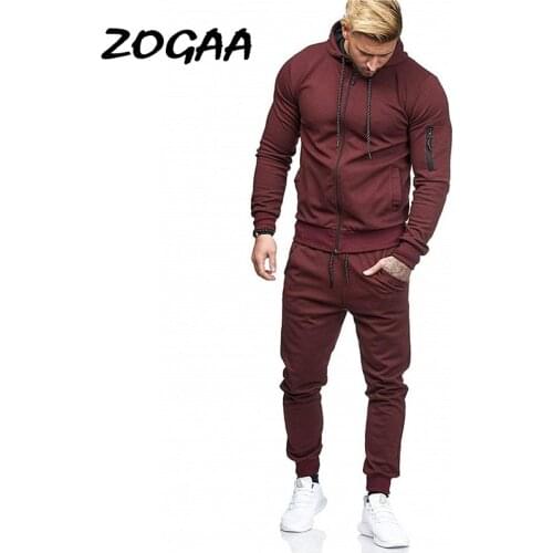 ZOGAA Sets Men New Trendy Mens Sports Suit Zipper Fitness Casual Solid Drawstring O-Neck Plus Size Daily All-match Hooded Basic