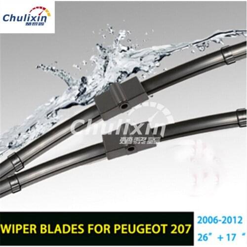2pcs/lot car styling stickers Wiper blades for Peugeot 207 (2006-2012) 26"+17" fit side pin type wiper arms only