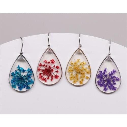 2021 resin earring for women Dried flower pendant earring women jewelry
