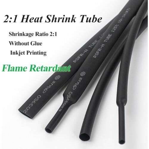 5/10 Meters/LOT Black 2:1Heat Shrink Heatshrink Heat Shrinkable Tubing Tube Sleeving Wrap Wire Black Color Flame retardant