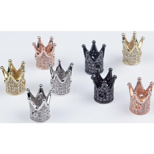 DIY Handmade Bracelet Necklace Jewelry Accessories 5Pcs/Lot Metal Brass Micro Pave Crystal CZ Crown Shape Loose Spacer Beads