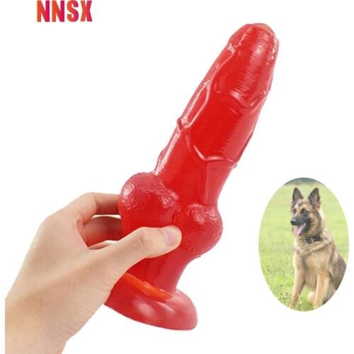 NNSX Realistic Design Dog Dildo Anal Plug Red Transparent Wow Coupons Strong Suction Masturbator G Spot Sex Toys for Women Gay