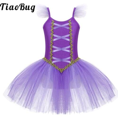 Ballet Tutu Leotard Dress Kids Girls Ballerina Sleeveless Purple Fairy Tulle Gymnastic Lyrical Dance Costumes