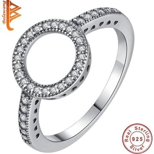 BELAWANG 100% Genuine 925 Sterling Silver Forever Clear Black CZ Circle Round Finger Rings for Women Jewelry Girl Wedding Gift