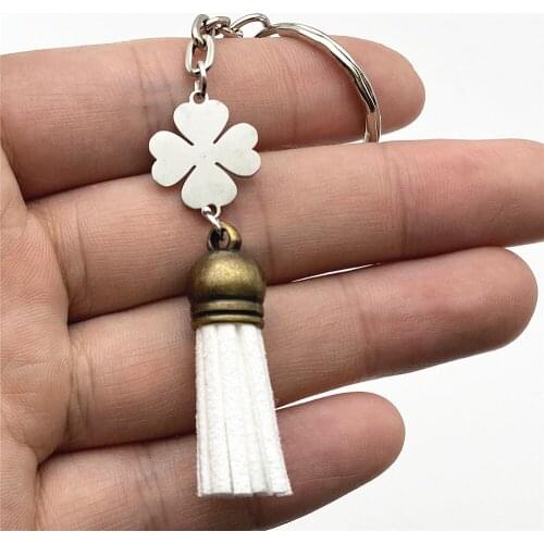 3pieces gold Tassel diy key chain Angel Clover charm keyring handmake lucky Cross keychains Car Key Ring Holder Jewelry Gift