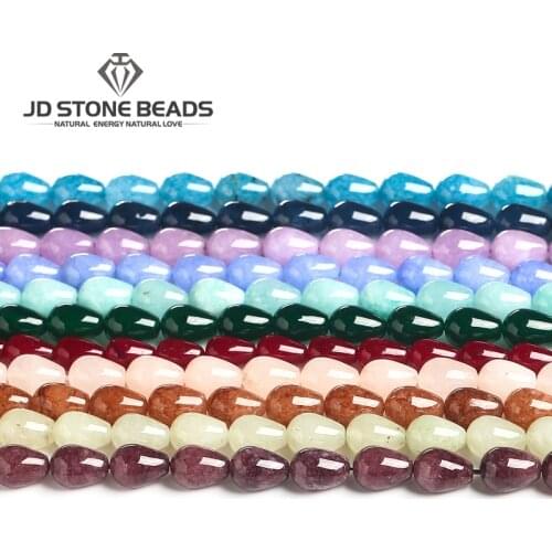 6x10mm 8x12mm 10x14mm Colorful Chalcedony Jade Stone Beads Water Drop Shape Loose Spacer Beads for Jewelry Making accessories