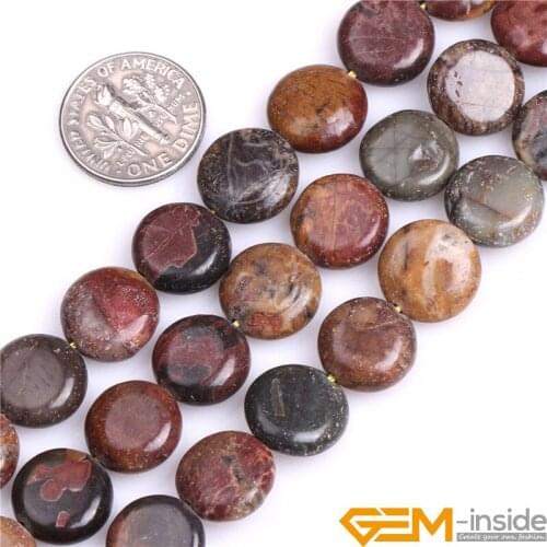 10mm 20mm Coin Shape Picasso Jaspers Beads Natural Stone Beads DIY Loose Beads For Jewelry Making Strand 15" Wholesale