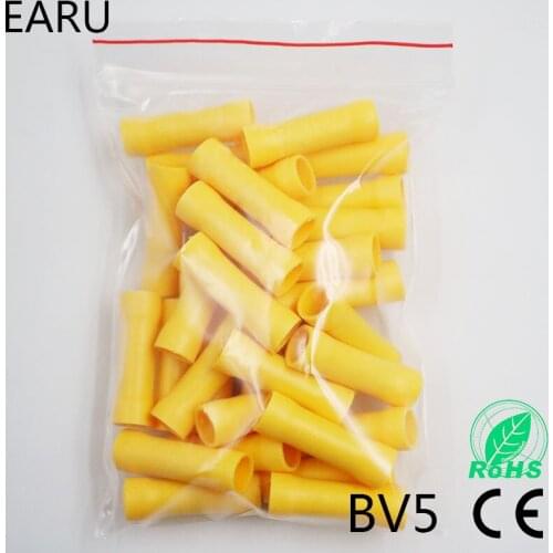 BV5 BV5.5 Full Insulating Wire Connector wire connector 50PCS/Pack Butt Connectors Crimp Electrical Wire Splice Terminal BV