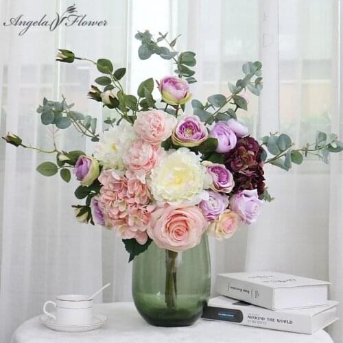 DIY Handmade simulation flower bridal bouquet craft silk rose peony plants hybrid home table decor wedding flower materials gift