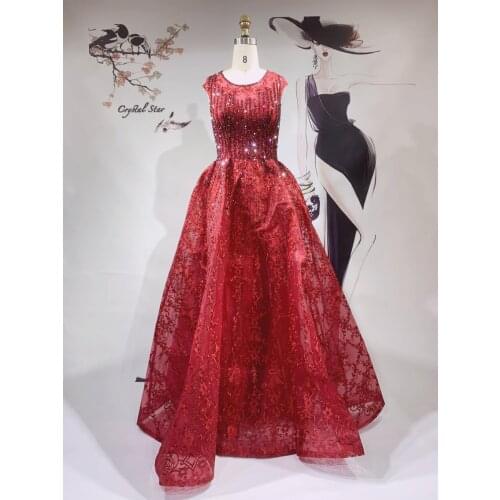 Dubai Red Long Luxury Dresses O-Neck For Women Party Wedding Evening Gowns 2021, Prom,HO1078