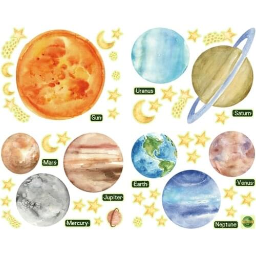 1 Set Fluorescent Wall Sticker Stars Moon Home Decor Luminous Solar System Planets Wall Stickers Boys' Children Room DIY Decals