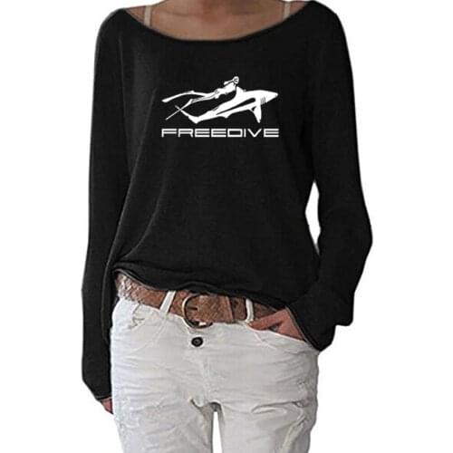 Fun Brave Deep Sea Diving print T Shirt Women Long Sleeve Funny Autumn Tshirt Streetwear Women Casual Clothes