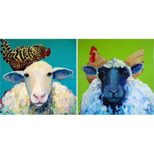 Canvas sheep paintings on canvas cheap art painting handmade by artists for home decor chicken on the goat head oil painting