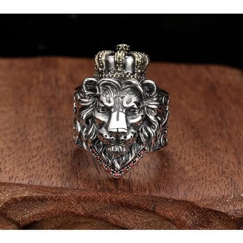Real S925 Sterling Silver Jewelry Thai Silver Atmospheric Mens Personalized Lion Ring
