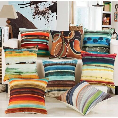 Nordic Colorful Stripes Pillow Cover Creative Color Painted Home Sofa Bed Car Decoration Invisible Zipper Easy to Clean