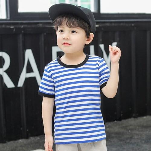 Summer new boys' T-shirt 100% cotton top stripe T-shirt Yunda top household coat boys' T-shirt girls' T-shirt