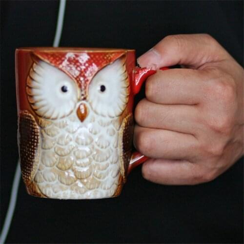 New Cute Animal Owl Mugs Coffee Milk Cups Creative Morning Coffee Mug Ceramic Tea Cups Breakfast Drinkware Christmas Gifts