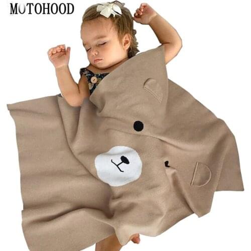 MOTOHOOD Newborn Knitted Baby Blanket Cute Bear Kids Blanket For Children Swaddle Wrap Soft Toddler Sofa Crib Bedding Quilt