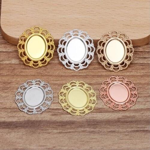20pcs/lot Retro 24x27mm Oval Lace Pendant Settings Cabochons Bases Bezel Trays Fit Cabochon Cameo DIY Necklace Finding