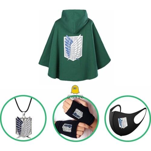 Anime Attack on Titan Cloak Gloves Necklace Shingeki No Kyojin Cosplay Scouting Legion Wings of Liberty Levi Ackerman Cape