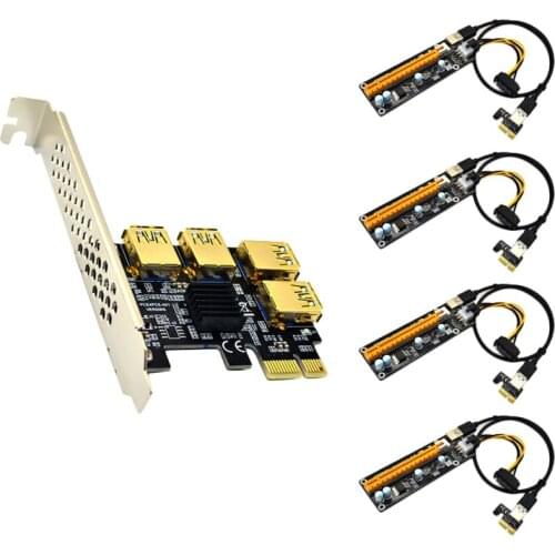 PCI-E 1 to 4 USB3.0 Expansion Card+4XPCIE 1X to 16X 6Pin Image Card Extension Cable Adapter Card Set for BTC Mining