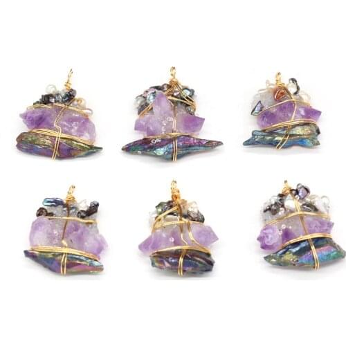 Charms Natural Amethysts Pendant Irregural Shape Agates Stone Pendant for Making Women DIY Jewelry Necklace Gift 50x55mm