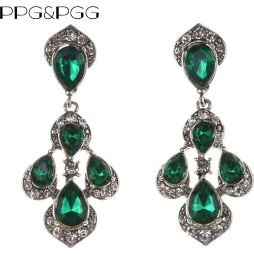 PPG&PGG Luxury Bohemian Wedding Statement Earrings Engagement Charm Green Color Good Quality Wholesale Bijoux Dangle Earrings