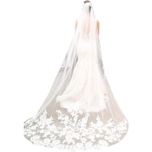 3M One-Layer Women Ultra-Long Trailing Wedding Veil Romantic Embroidered Floral Lace Appliques Patchwork Cathedral Bridal Veil