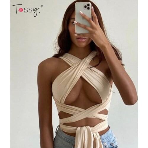 Tossy DIY Summer Tops For Women 2021 Hot Sale Y2K Style Bandage Halter Crop Top All-Match Camis Fitness Female Beach Party Wear